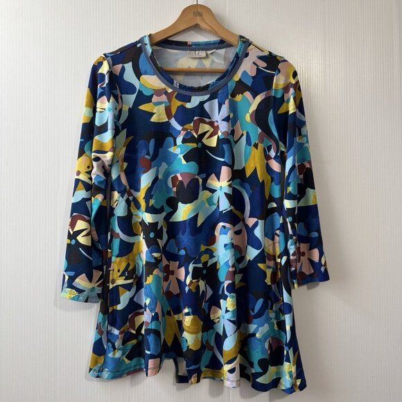 LOGO Lori Goldstein Multicolored Abstract Print Asymmetrical Hem Tunic Top XS - Picture 1 of 15